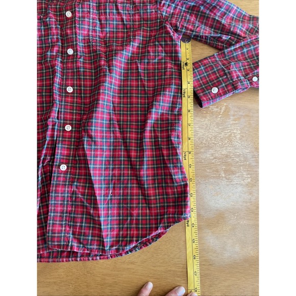 Lands End Kids Size Medium 10-12 Boys Christmas Button Down Shirt Red Plaid - Picture 7 of 9